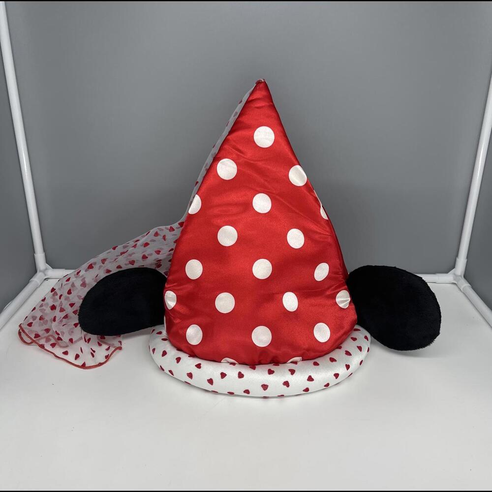 Disney Park Minnie Mouse Ears Princess Hat w/Veil Polka Dots & Hearts Adjusts*